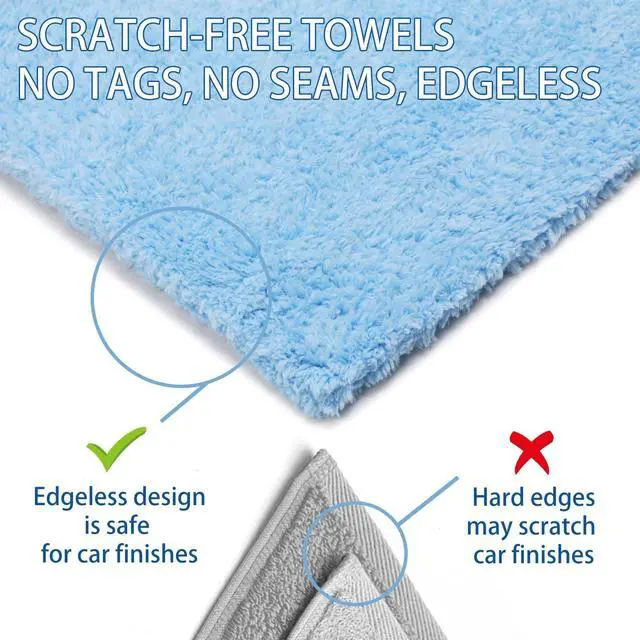 Alt view image 3 of 6 - Microfiber Towels for Cars, Car Drying Wash Detailing Buffing Polishing Towel with Plush Edgeless Microfiber Cloth, 450 GSM 16x16 in. Pack of 6