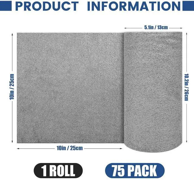 Alt view image 2 of 7 - 75 Pack Microfiber Cleaning Cloth Roll,Reusable Washable Ultra Tear Away Microfiber Towels,Absorbent Rags Drying Dishcloths for Car,Home,Garage or Shop Kitchen(Grey)