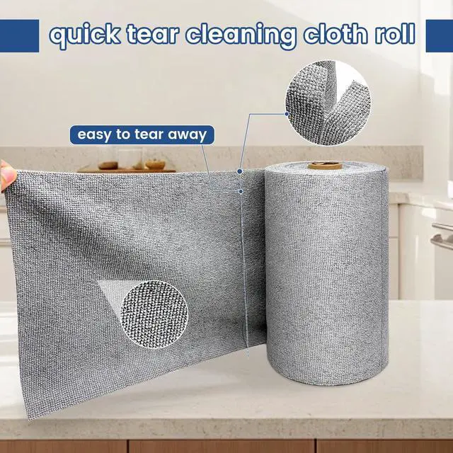 Alt view image 7 of 7 - 75 Pack Microfiber Cleaning Cloth Roll,Reusable Washable Ultra Tear Away Microfiber Towels,Absorbent Rags Drying Dishcloths for Car,Home,Garage or Shop Kitchen(Grey)