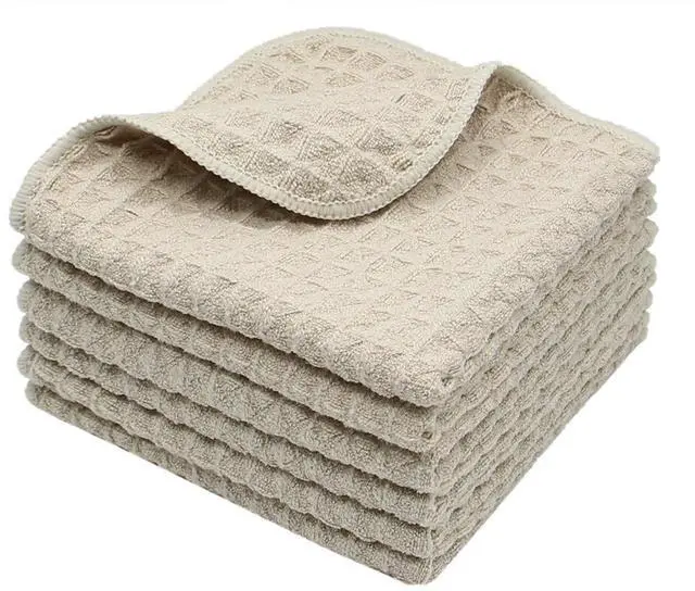Main image of Microfiber Kitchen Cleaning Cloth Thick Dish Rags Waffle Weave Washcloths Dish Cloths Ultra Absorbent Odor Free 12inch X 12inch 6 Pack Khaki