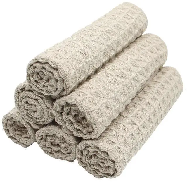 Alt view image 3 of 7 - Microfiber Kitchen Cleaning Cloth Thick Dish Rags Waffle Weave Washcloths Dish Cloths Ultra Absorbent Odor Free 12inch X 12inch 6 Pack Khaki