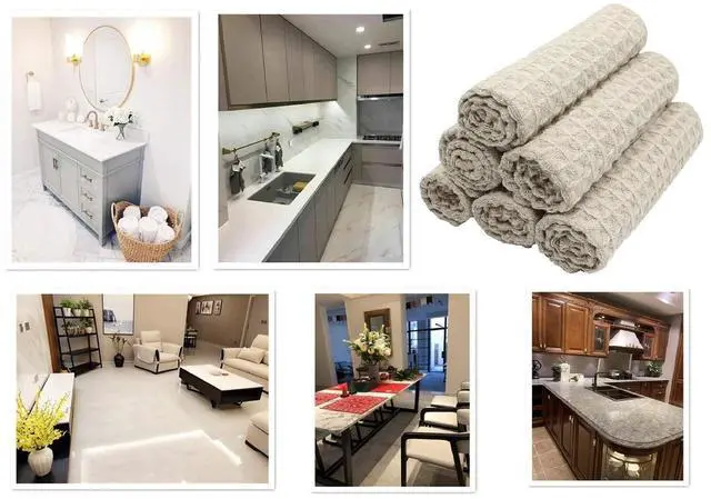 Alt view image 7 of 7 - Microfiber Kitchen Cleaning Cloth Thick Dish Rags Waffle Weave Washcloths Dish Cloths Ultra Absorbent Odor Free 12inch X 12inch 6 Pack Khaki