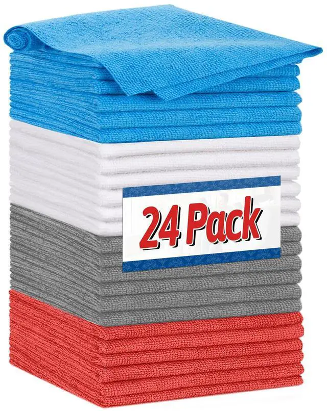 Main image of Shop Towels, Microfiber Cleaning Cloth Bulk, 24 Pack Microfiber Towels for Cars, All-Purpose Absorbent Cleaning Rags, Dust Cloth for Automotive, Mechanic, Garage, Bar, 11.5 x 11.5 inch
