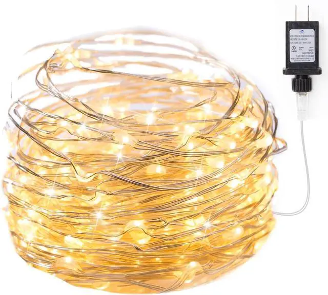 Main image of Fairy Lights Plug in, 33Ft 100 LEDs Waterproof Silver Wire Firefly Lights, Adaptor Included, Starry String Lights for Wedding Indoor Outdoor Christmas Patio Ramadan Decorations, Warm White