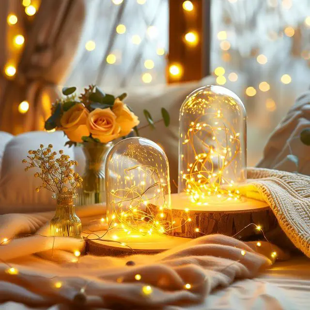 Alt view image 5 of 7 - Fairy Lights Plug in, 33Ft 100 LEDs Waterproof Silver Wire Firefly Lights, Adaptor Included, Starry String Lights for Wedding Indoor Outdoor Christmas Patio Ramadan Decorations, Warm White