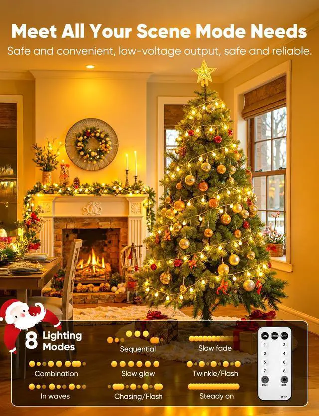 Alt view image 2 of 7 - Globe String Lights, 33 Feet 100 Led Fairy Lights Plug in, 8 Modes with Remote Mini Globe Lights for Indoor Outdoor Bedroom Party Wedding Garden Christmas Tree Decor, Warm White
