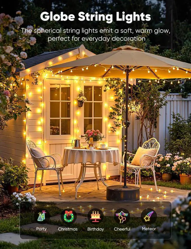 Alt view image 4 of 7 - Globe String Lights, 33 Feet 100 Led Fairy Lights Plug in, 8 Modes with Remote Mini Globe Lights for Indoor Outdoor Bedroom Party Wedding Garden Christmas Tree Decor, Warm White