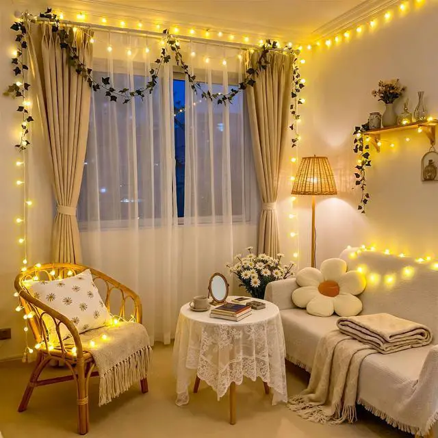 Alt view image 2 of 7 - 100 LED Connectable Globe String Lights Indoor Bedroom, 33ft Warm White Christmas Lights Plug in with Remote, 8 Modes Hanging Fairy Light Outdoor for Room Classroom Party Spring Home Decor