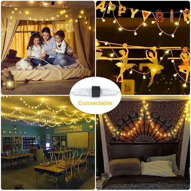 Alt view image 4 of 7 - 100 LED Connectable Globe String Lights Indoor Bedroom, 33ft Warm White Christmas Lights Plug in with Remote, 8 Modes Hanging Fairy Light Outdoor for Room Classroom Party Spring Home Decor