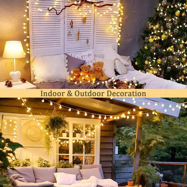 Alt view image 7 of 7 - 100 LED Connectable Globe String Lights Indoor Bedroom, 33ft Warm White Christmas Lights Plug in with Remote, 8 Modes Hanging Fairy Light Outdoor for Room Classroom Party Spring Home Decor