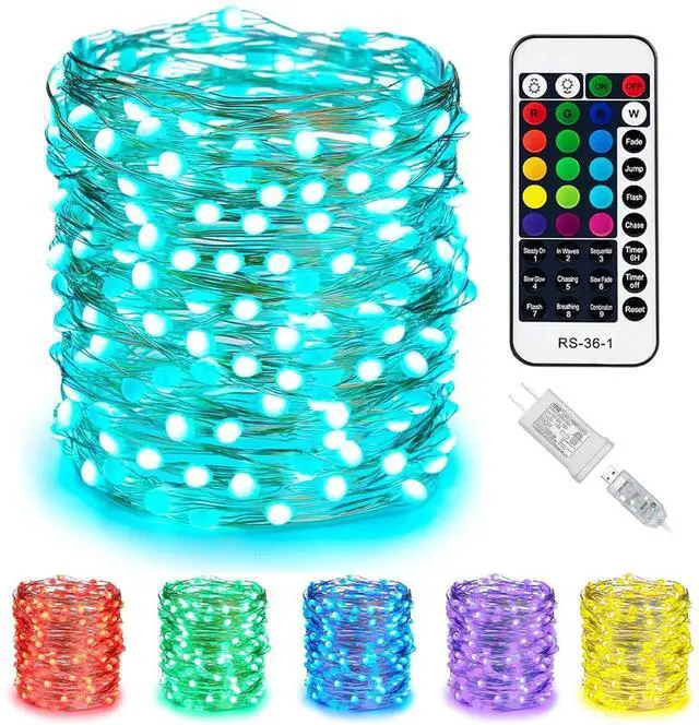 Main image of Color Changing Fairy String Lights - 33 ft 100 LED USB Silver Wire Lights with Remote and Timer, Starry Fairy Light for Bedroom Party Indoor Christmas Decoration, 16 Colors, Adapter Included