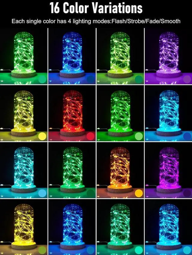 Alt view image 2 of 7 - Color Changing Fairy String Lights - 33 ft 100 LED USB Silver Wire Lights with Remote and Timer, Starry Fairy Light for Bedroom Party Indoor Christmas Decoration, 16 Colors, Adapter Included