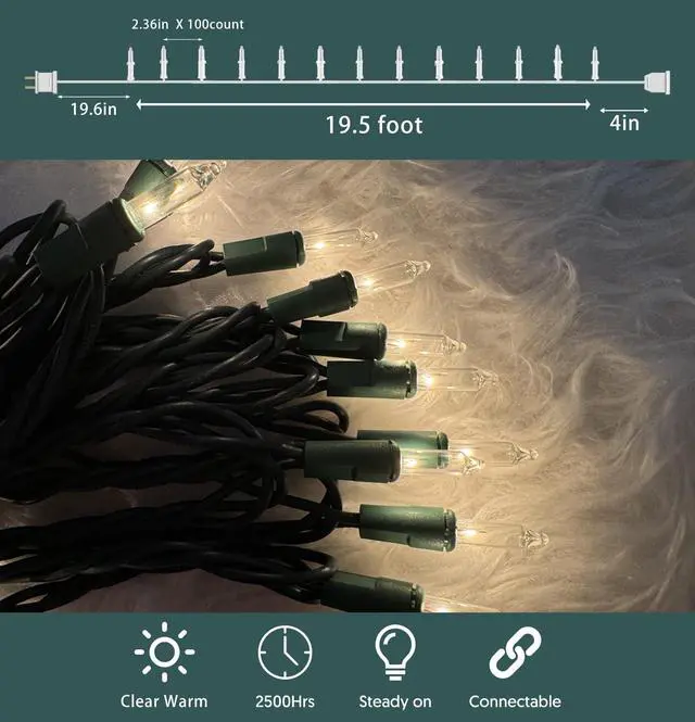 Alt view image 2 of 7 - Christmas Lights 100 Count Clear Christmas Tree Lights String with Green Wire for Outdoor Indoor Christmas Decorations Wedding Decorations Valentines Day Decor,UL Certified (21feet)