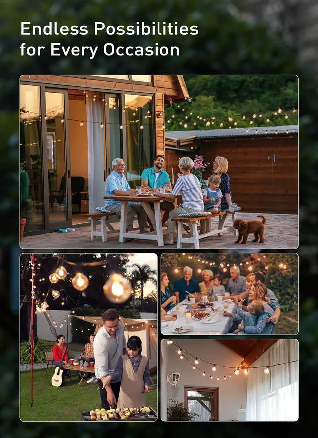 Alt view image 7 of 7 - Outdoor String Lights 30FT G40 Globe Patio Lights with 27 Edison Glass Bulbs(2 Spare), Waterproof Connectable Hanging Light for Backyard Porch Balcony Party Decor, E12 Socket Base, Black