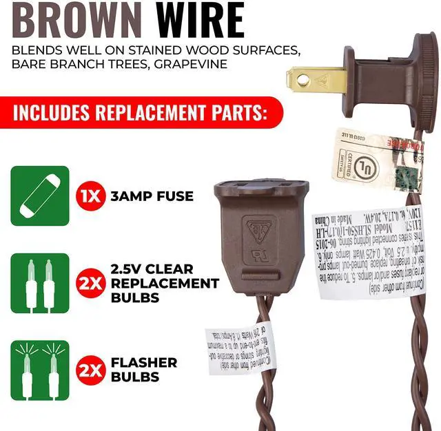 Alt view image 3 of 7 - 100 Clear Mini Christmas String Lights on Brown Wire Cord, UL Approved for Indoor/Outdoor Use, 18 Foot of Lighted Length, 20 Foot of Total Length