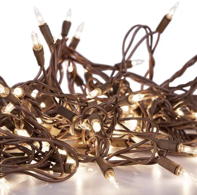 Alt view image 7 of 7 - 100 Clear Mini Christmas String Lights on Brown Wire Cord, UL Approved for Indoor/Outdoor Use, 18 Foot of Lighted Length, 20 Foot of Total Length