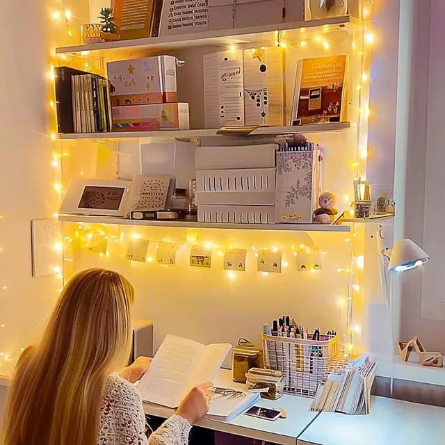 Alt view image 3 of 7 - 100 LED String Lights Indoor Bedroom, 8 Modes Warm White Christmas Lights Plug in, 33ft Connectable Room Fairy Twinkle Light Outdoor for Mirror Room Home Garden Xmas Tree