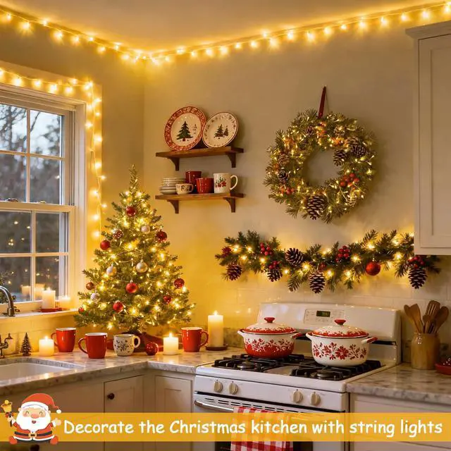 Alt view image 6 of 7 - 100 LED String Lights Indoor Bedroom, 8 Modes Warm White Christmas Lights Plug in, 33ft Connectable Room Fairy Twinkle Light Outdoor for Mirror Room Home Garden Xmas Tree