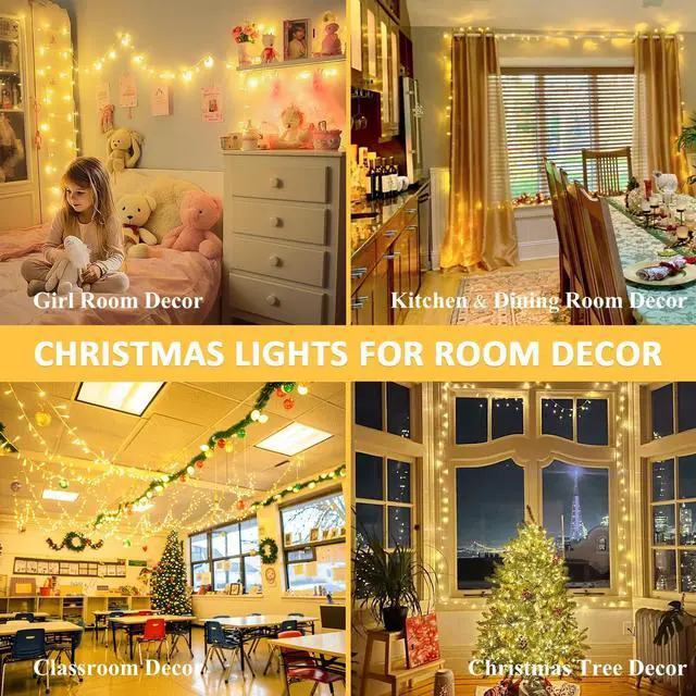 Alt view image 4 of 7 - 200 LED String Lights Indoor Outdoor Clear Wire, Connectable Warm White Christmas String Lights for Bedroom, 66 Ft Twinkle Fairy Light Plug in for Wedding Home Tree Yard Patio Classroom Decor