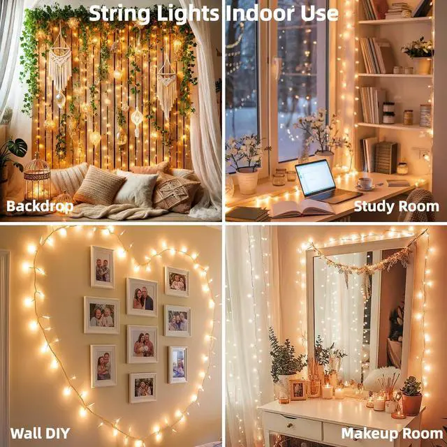 Alt view image 7 of 7 - 200 LED String Lights Indoor Outdoor Clear Wire, Connectable Warm White Christmas String Lights for Bedroom, 66 Ft Twinkle Fairy Light Plug in for Wedding Home Tree Yard Patio Classroom Decor