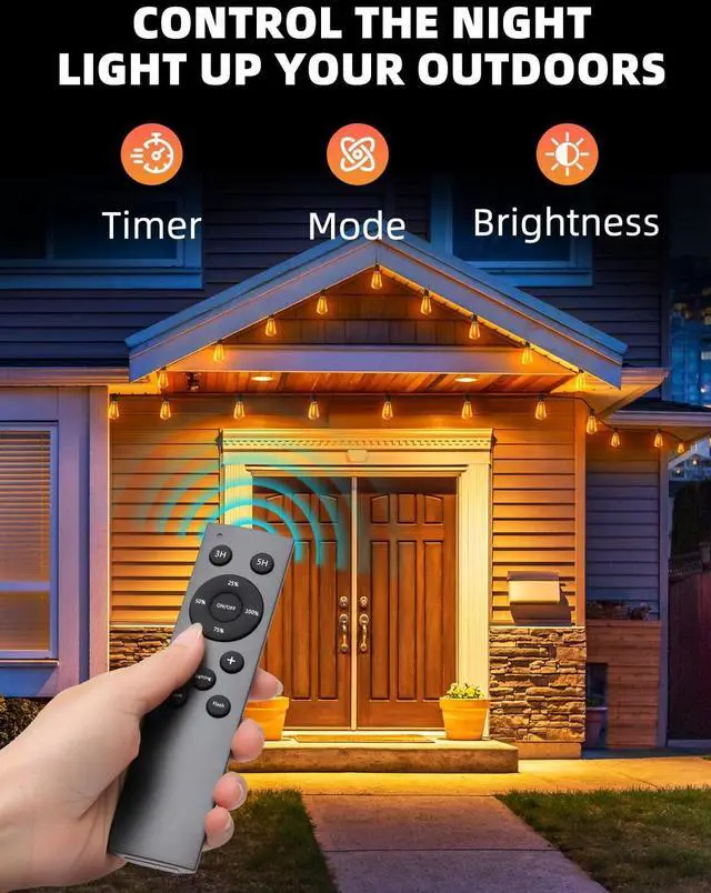 Alt view image 2 of 7 - Outdoor Patio String Lights: 100Ft 30M Outside Waterproof Light - Remote Dimmable ST38 Shatterproof Bulb Connectable Hanging Outdoor Electric Lighting - Backyard Yard Gazebo Porch Party
