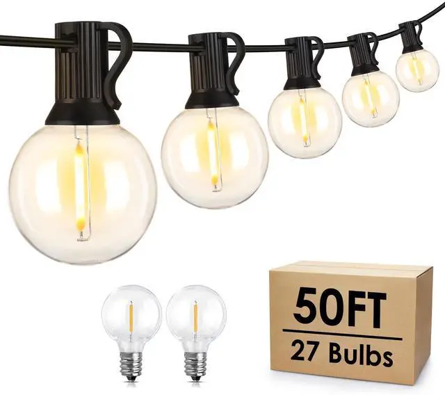 Main image of 50Ft LED Outdoor String Lights G40 Globe Dimmable Patio Light, Waterproof Hanging String Light with 27 Warm White Shatterproof Bulbs(2 Spare)