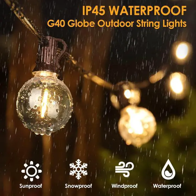 Alt view image 3 of 7 - 50Ft LED Outdoor String Lights G40 Globe Dimmable Patio Light, Waterproof Hanging String Light with 27 Warm White Shatterproof Bulbs(2 Spare)