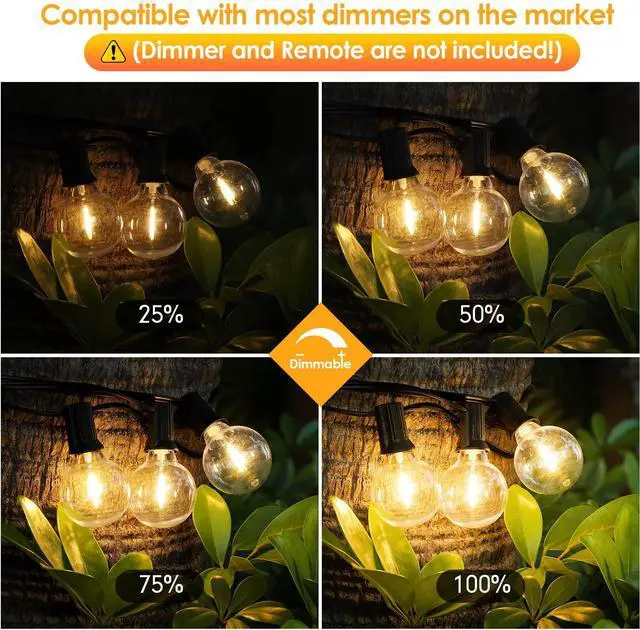 Alt view image 4 of 7 - 50Ft LED Outdoor String Lights G40 Globe Dimmable Patio Light, Waterproof Hanging String Light with 27 Warm White Shatterproof Bulbs(2 Spare)