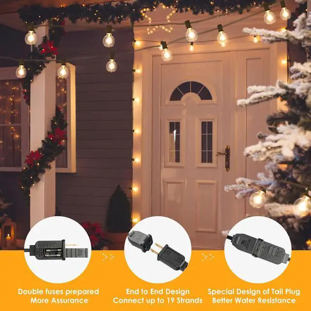 Alt view image 6 of 7 - 50Ft LED Outdoor String Lights G40 Globe Dimmable Patio Light, Waterproof Hanging String Light with 27 Warm White Shatterproof Bulbs(2 Spare)