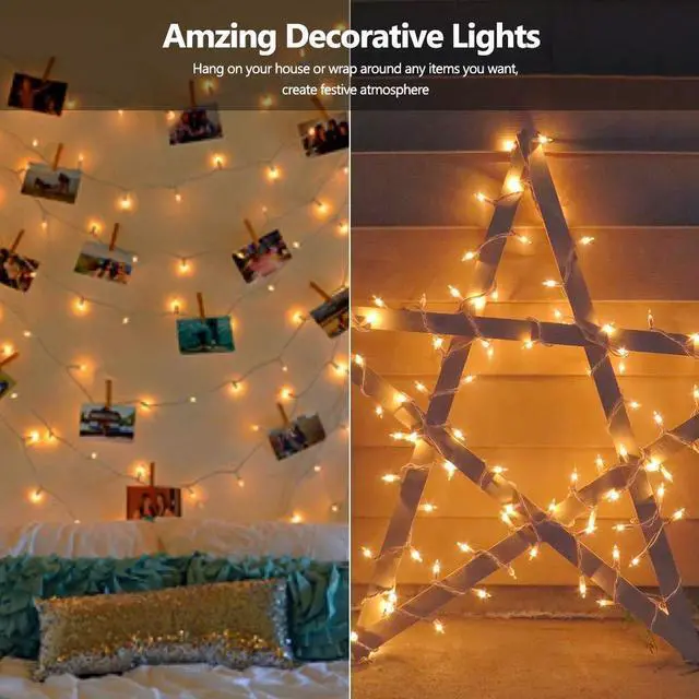 Alt view image 5 of 7 - Clear Christmas Lights, 300 Count 69.6ft Incandescent White Lights String, Connectable 120V UL Certified Indoor/Outdoor White Light on White Wire for Room, Birthday, Wedding, Party, Warm White