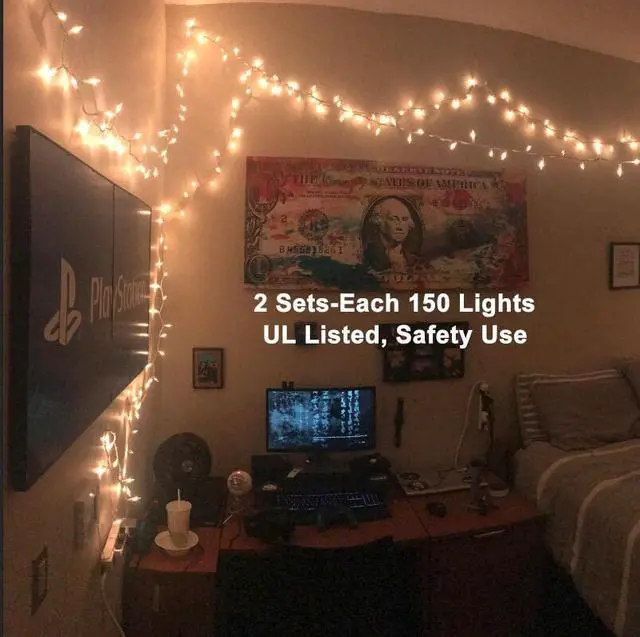 Alt view image 4 of 7 - Clear Christmas Lights, 300 Count 69.6ft Incandescent White Lights String, Connectable 120V UL Certified Indoor/Outdoor White Light on White Wire for Room, Birthday, Wedding, Party, Warm White
