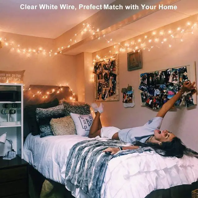 Alt view image 3 of 7 - Clear Christmas Lights, 300 Count 69.6ft Incandescent White Lights String, Connectable 120V UL Certified Indoor/Outdoor White Light on White Wire for Room, Birthday, Wedding, Party, Warm White