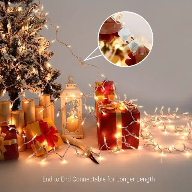 Alt view image 2 of 7 - Clear Christmas Lights, 300 Count 69.6ft Incandescent White Lights String, Connectable 120V UL Certified Indoor/Outdoor White Light on White Wire for Room, Birthday, Wedding, Party, Warm White