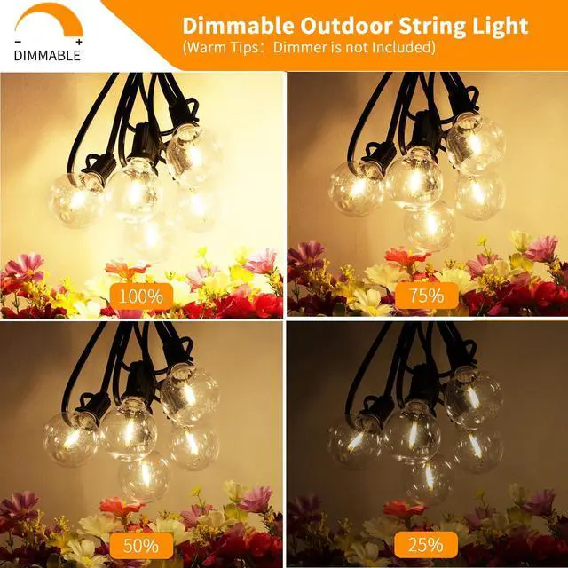 Alt view image 3 of 7 - Outdoor String Lights 50 FT, Patio LED Lights Outside with 26pcs Bulbs, Waterproof Shatterproof Hanging Globe Light Connectable for Bistro Cafe Backyard Balcony Warm White