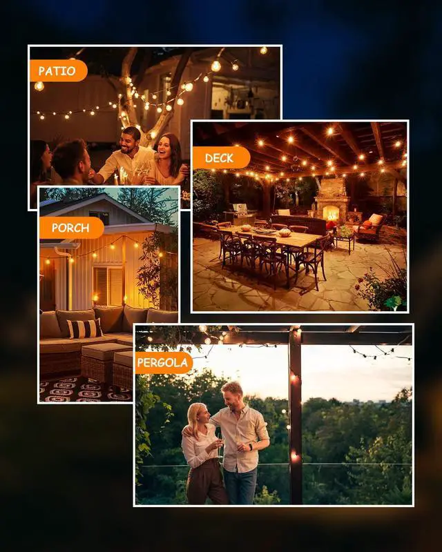Alt view image 7 of 7 - Outdoor String Lights 50 FT, Patio LED Lights Outside with 26pcs Bulbs, Waterproof Shatterproof Hanging Globe Light Connectable for Bistro Cafe Backyard Balcony Warm White