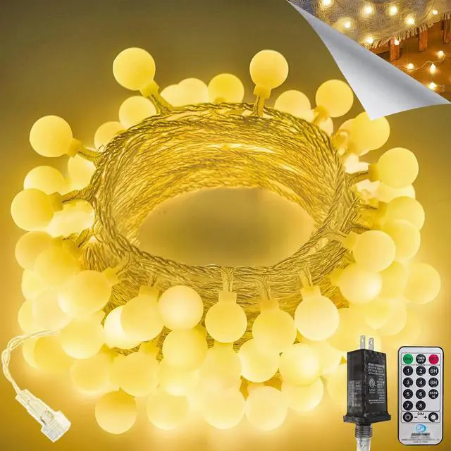 Main image of Connectable 43FT 100LED Globe String Lights | 8 Modes Warm White String Lights Plug in with Remote | Hanging Fairy Light for Indoor Outdoor Bedroom Party Classroom Christmas Tree Decor