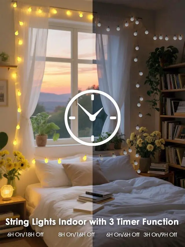 Alt view image 5 of 7 - Connectable 43FT 100LED Globe String Lights | 8 Modes Warm White String Lights Plug in with Remote | Hanging Fairy Light for Indoor Outdoor Bedroom Party Classroom Christmas Tree Decor