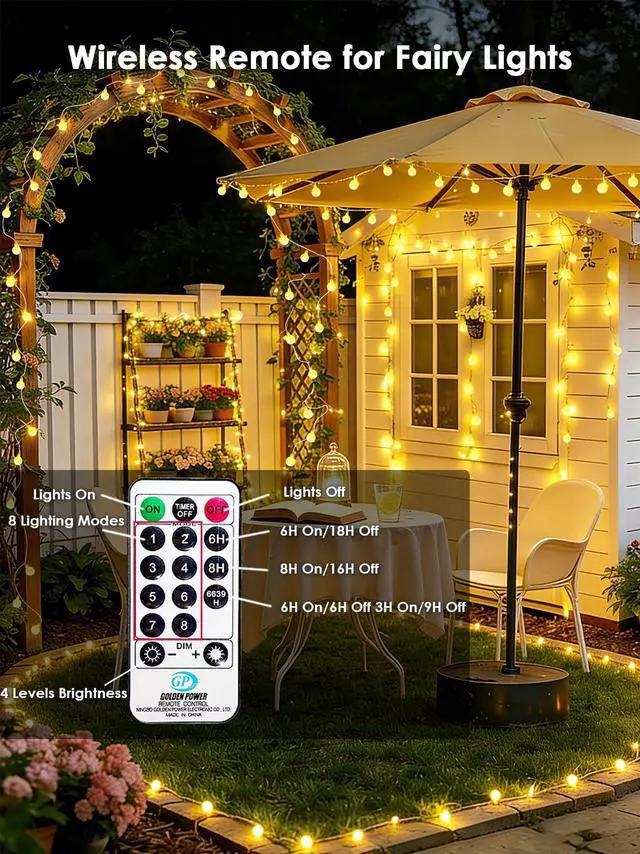 Alt view image 6 of 7 - Connectable 43FT 100LED Globe String Lights | 8 Modes Warm White String Lights Plug in with Remote | Hanging Fairy Light for Indoor Outdoor Bedroom Party Classroom Christmas Tree Decor