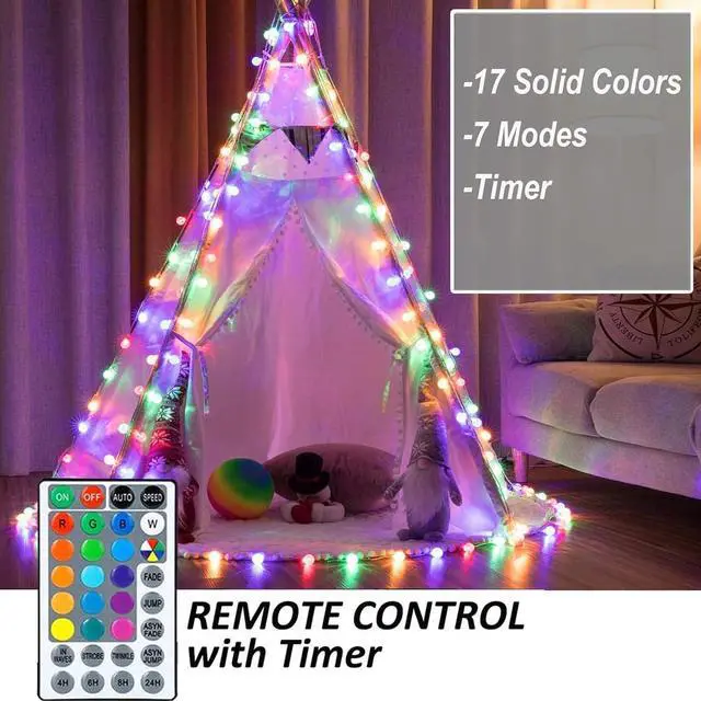 Alt view image 4 of 7 - 50ft Color Changing Globe String Lights Indoor, Hanging Colored Lights for Bedroom 75 LED USB Powered with Remote, Classroom Fairy Lights, Camping Tent Decor