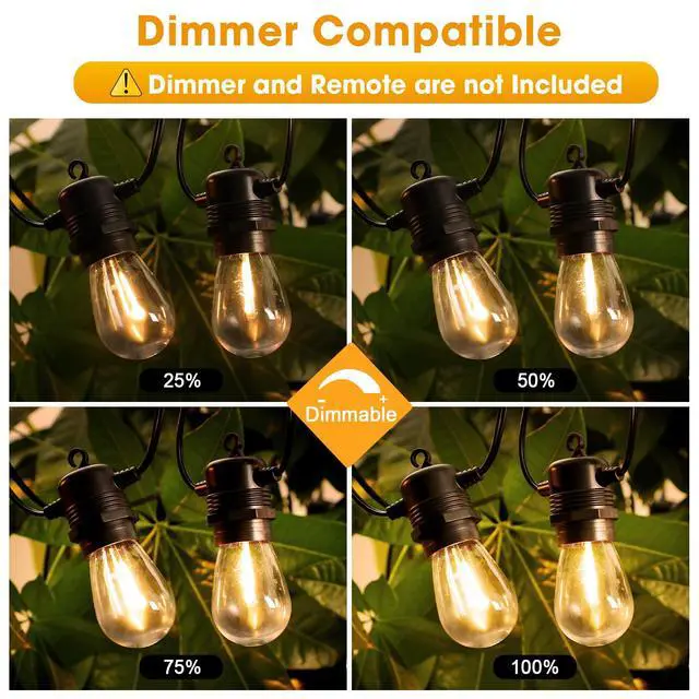 Alt view image 3 of 7 - 50FT LED Outdoor String Lights with 16 Shatterproof Waterproof S14 Replaceable Bulbs(1 Spare), 2700K Commercial Grade Patio Lights, Outside Hanging Light for Yard Garden Porch Deck Decor