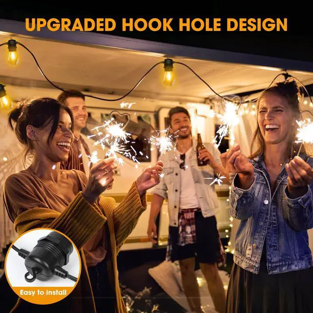 Alt view image 4 of 7 - 50FT LED Outdoor String Lights with 16 Shatterproof Waterproof S14 Replaceable Bulbs(1 Spare), 2700K Commercial Grade Patio Lights, Outside Hanging Light for Yard Garden Porch Deck Decor