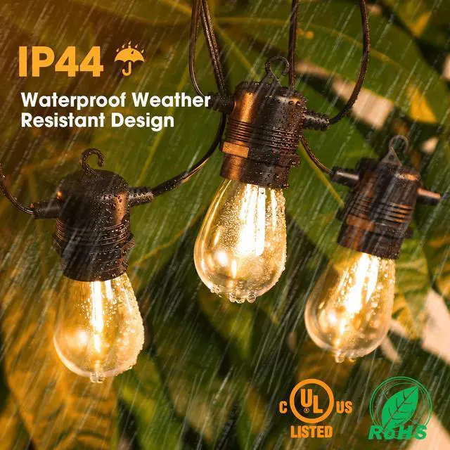 Alt view image 5 of 7 - 50FT LED Outdoor String Lights with 16 Shatterproof Waterproof S14 Replaceable Bulbs(1 Spare), 2700K Commercial Grade Patio Lights, Outside Hanging Light for Yard Garden Porch Deck Decor