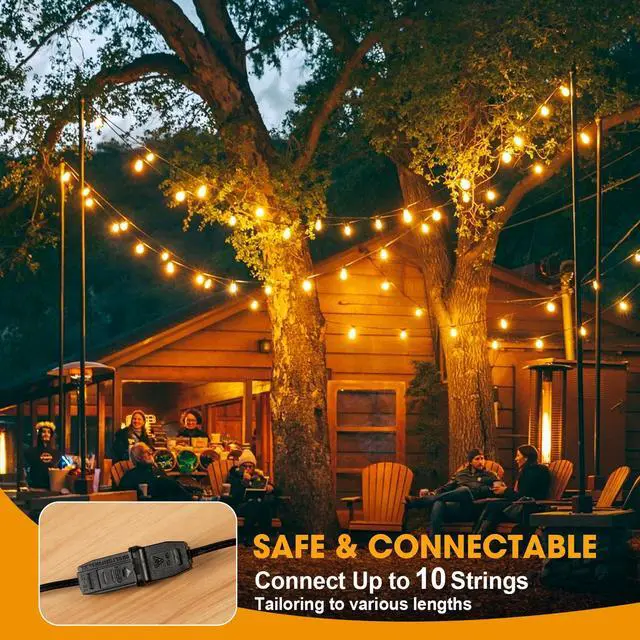 Alt view image 7 of 7 - 50FT LED Outdoor String Lights with 16 Shatterproof Waterproof S14 Replaceable Bulbs(1 Spare), 2700K Commercial Grade Patio Lights, Outside Hanging Light for Yard Garden Porch Deck Decor