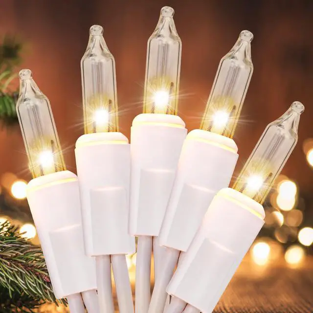 Main image of Christmas Lights 100 Count Clear White Wire UL Certified Connectable Warm White String Lights for Christmas Tree,Garland,Home,Patio, Wedding,Party,Festival Decor