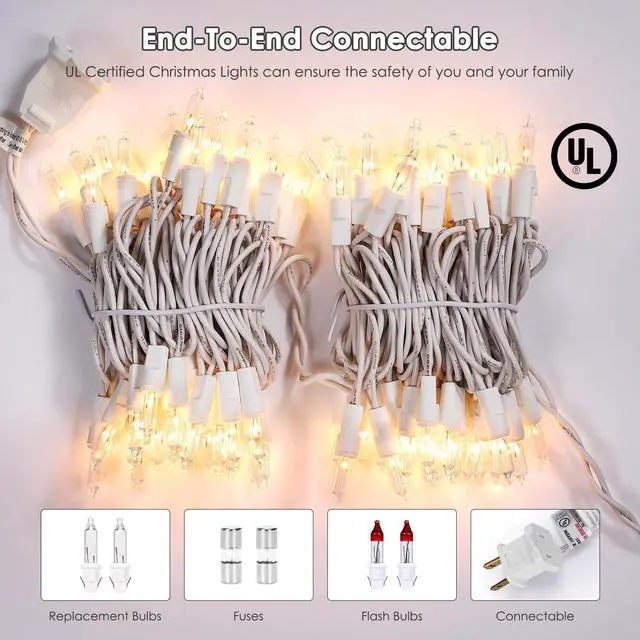 Alt view image 3 of 6 - Christmas Lights 100 Count Clear White Wire UL Certified Connectable Warm White String Lights for Christmas Tree,Garland,Home,Patio, Wedding,Party,Festival Decor