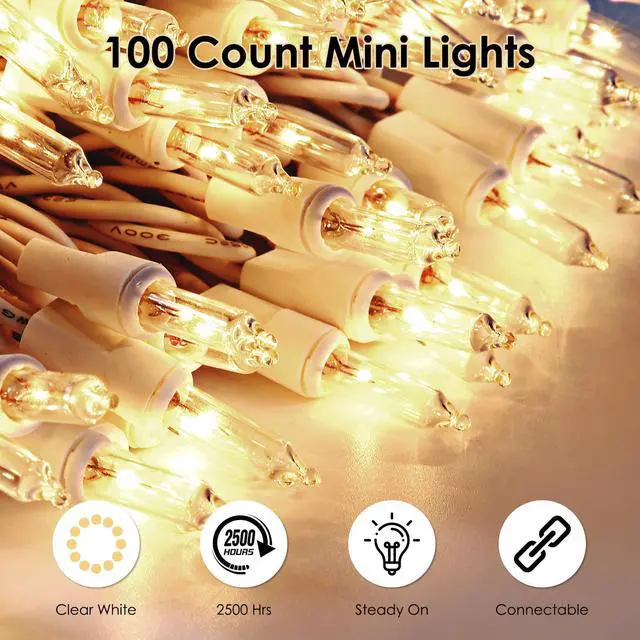 Alt view image 2 of 6 - Christmas Lights 100 Count Clear White Wire UL Certified Connectable Warm White String Lights for Christmas Tree,Garland,Home,Patio, Wedding,Party,Festival Decor