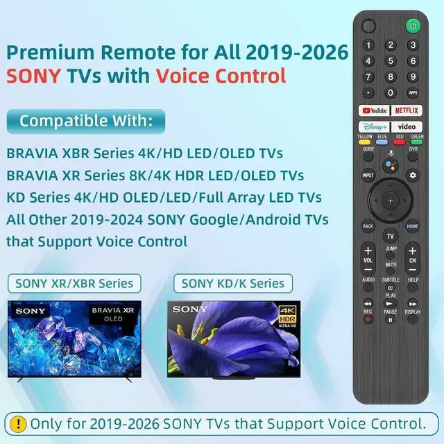 Alt view image 5 of 7 - Replacement for Sony TV Remote, for All 2019-2026 Sony Remote Control for Bravia Smart TV with Voice Control. for Bravia XR/XBR/KD/K Series Google/Android TVs. 1-Year Warranty.