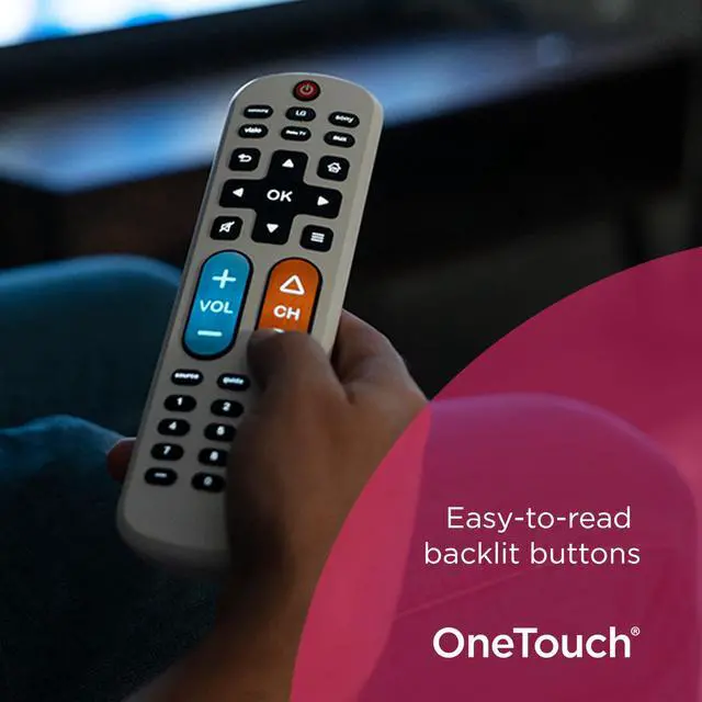 Alt view image 3 of 7 - BigEZ OneTouch Big Button Universal TV Remote for Seniors, Easy to Use, Replacement Remote for Samsung, LG, Sony, Vizio, Roku TV, Streaming Players, Backlit Buttons, 2 Device, White, 84666