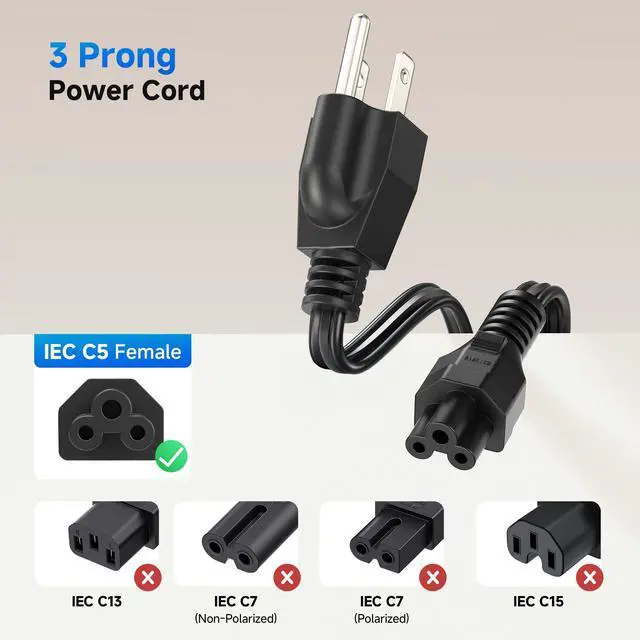 Alt view image 2 of 6 - 2-Pack 16 AWG 13A 3 Prong Power Cord, 3ft, Black