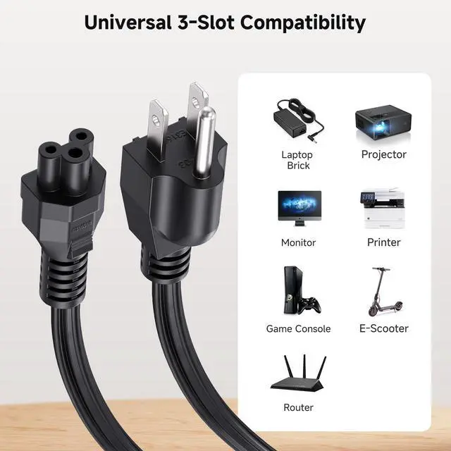 Alt view image 4 of 6 - 2-Pack 16 AWG 13A 3 Prong Power Cord, 3ft, Black